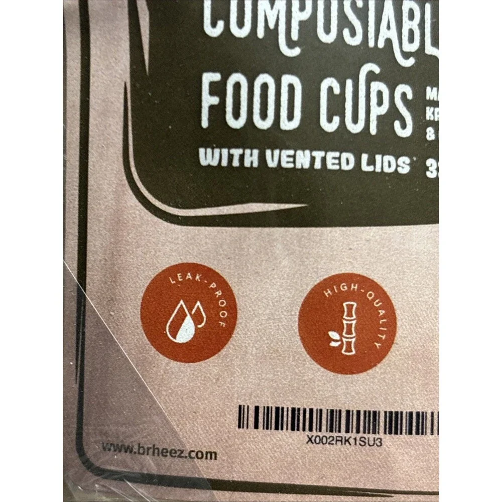 Eco Friendly Compostable Food Cups With Vented Lids 32oz Pack Of 25 Cups No Leak